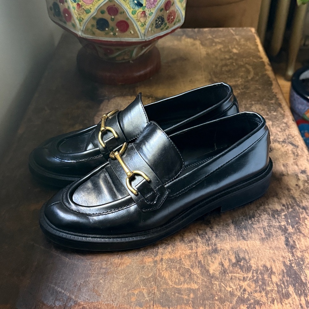 Black Loafers with Gold Buckle